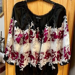 White House Black Market Black . Ecru, magenta blouson off shoulder blouse